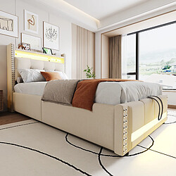 Avis OKWISH Lit Coffre 90x200 cm Lit avec tiroirs - Beige
