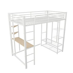 DZMDIP Lit enfant 90x200 cm Lit mezzanine 1 place 1 personne Avec échelle, table, suspension simple, avec compartiment de rangement, blanc