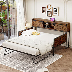 OKWISH Lit métal 90x200 cm Lit simple - Marron