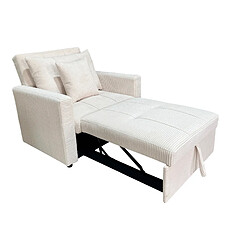 Avis Pegane Canapé-lit, canapé 1 place convertible en velours côtelé coloris crème - Longueur 99 x Largeur 99 x Hauteur 88 cm