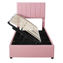 DZMDIP Lit coffre - 90x200cm - Rose - Tête de lit réglable - Rangement hydraulique