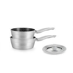 Ensemble de 2 casseroles revêtement marbre Argenté avec couvercle en verre Royalty Line RLFS2M-SIL