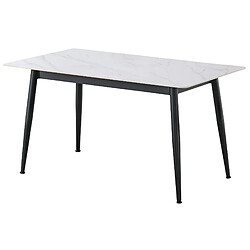 Pegane Table à manger rectangulaire coloris effet marbre blanc et pieds en métal Noir - Longueur 140 x Largeur 80 x Hauteur 75 cm