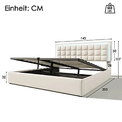 DZMDIP Lit double capitonné 140x200cm en lin beige - Lit complet avec sommier à lattes et matelas à ressorts