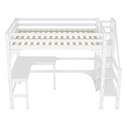 Acheter DZMDIP Lit Mezzanine 140x200 cm Style Minimaliste-Bureau en L Intégré,Armoire Ouverte et Structure en Pin Épuré pour enfant adulte-Blanc