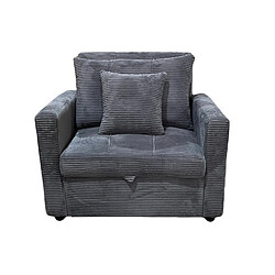 Pegane Canapé-lit, canapé 1 place convertible en velours côtelé coloris gris - Longueur 99 x Largeur 99 x Hauteur 88 cm