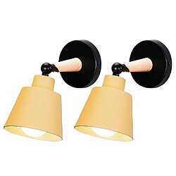 STOEX 2PCS Applique Murale Moderne En Bois Lampe Murale Rétro Minimaliste E27 Jaune
