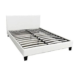 Homy France Lit 2 places MELBOURNE simili cuir BLANC 160x200 cm avec sommier intégré