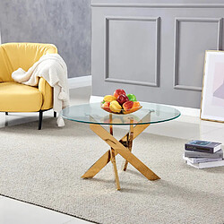 Homy France Table basse ronde JESSY pieds Gold et plateau en verre TRANSPARENT 80 cm