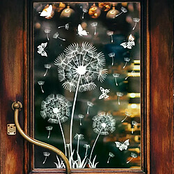 Autocollant mural électrostatique motif pissenlit blanc, papillon, décoration de fenêtre en verre, autocollant double face, décoration d'intérieur, papier peint~00054