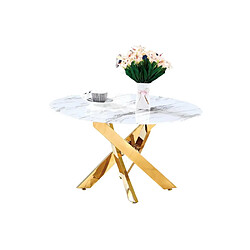 Homy France Table basse ronde JESSY pieds Gold et plateau en verre MARBRE BLANC 80 cm