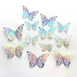 12 autocollants muraux 3D stéréo colorés en forme de papillon argenté, pour mariage, festival, fête, ballon, décoration de salon~00579