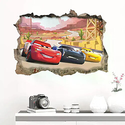 Autocollants muraux 3D Cars de dessin animé McQueen pour chambre d'enfant, fausse fenêtre, papier peint en PVC, décoration de chambre d'enfant~00408