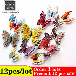 12 autocollants muraux papillons 3D multicolores double couche pour décoration de salon~01258