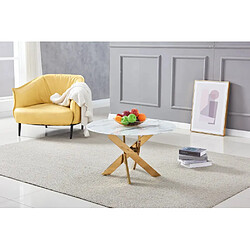Homy France Table basse ronde JESSY pieds Gold et plateau en verre MARBRE BLANC 80 cm