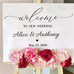 Panneau de bienvenue pour mariage, autocollant en vinyle, personnalisé, avec n'importe quel texte, pour anniversaire, fiançailles, fête, miroir, peintures murales en vinyle~01969 