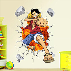 Autocollants muraux 3D Monkey D. Luffy, trou cassé, pour chambre d'enfant, décoration de la maison, One Piece, art mural, bricolage, dessin animé~00581