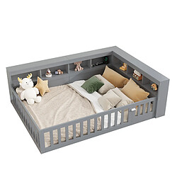 WISHDOR Lit bébé 140x190 cm Lit avec barrières - Gris pas cher