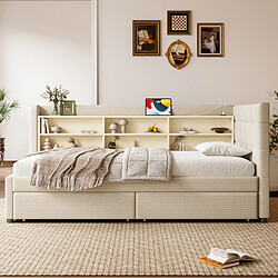 Avis OKWISH Lit Banquette 90x200 cm - Tiroirs - Beige