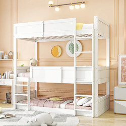 WISHDOR Lit superposé triple enfant 90x200 cm - Transformable - Blanc