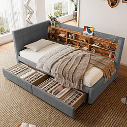 OKWISH Lit Banquette 90x200 cm - Tiroirs - Gris