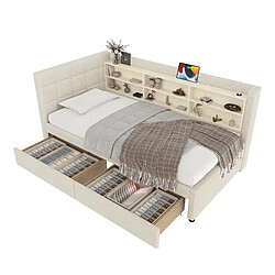 OKWISH Lit Banquette 90x200 cm - Tiroirs - Beige pas cher