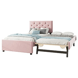 WISHDOR Lit gigogne 90x200 cm Lit simple velours - Rose pas cher