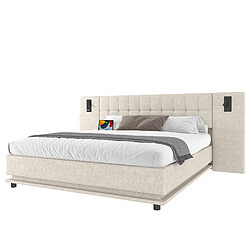WISHDOR Lit double 180x200 cm Lit déco - Beige pas cher