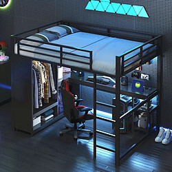 WISHDOR Lit mezzanine 140x200 cm Lit avec rangement - Noir