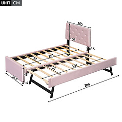 Acheter WISHDOR Lit gigogne 90x200 cm Lit simple velours - Rose