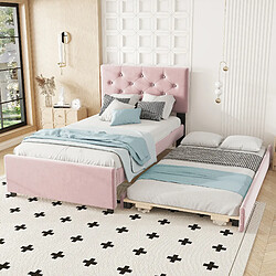 WISHDOR Lit gigogne 90x200 cm Lit simple velours - Rose