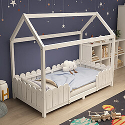 WISHDOR Lit enfant 90x200 cm Lit cabane avec toit ludique - Blanc