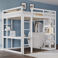 WISHDOR Lit mezzanine 140x200 cm - Lit avec rangement - Blanc