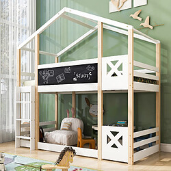 WISHDOR Lit superposé 90x200 cm - - Lit cabane barrières sécurité - Blanc