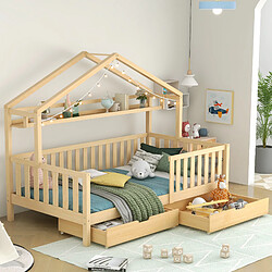 WISHDOR Lit enfant 90x200 cm Lit avec rangement - Naturel