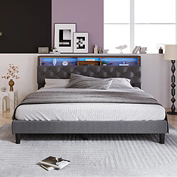 WISHDOR Lit déco 140x200 cm - Lit capitonné - Gris