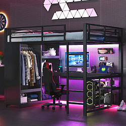 WISHDOR Lit mezzanine 140x200 cm Lit avec rangement - Noir