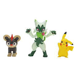 Jazwares Pokémon - Pack 3 figurines First Partner Battle Figure Set Hélionceau, Pikachu & Matourgeon