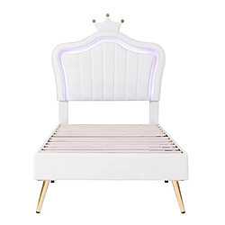 Avis DZMDIP Lit enfant 90x200 cm 1 personne Cuir PU avec lumières LED, sommier à lattes et dossier rembourré (matelas non inclus), blanc