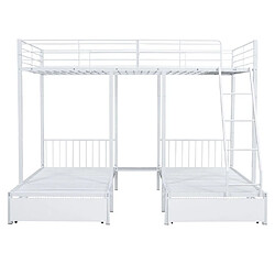 DZMDIP Lit superposé triple en métal avec tiroirs et échelle - transformable en 3 lits - blanc - 140x200cm et 2x90x200cm