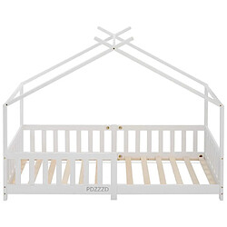 DZMDIP Lit cabane enfant 90x200 cm en bois massif avec clôture et sommier à lattes avec protection contre les chutes pour chambres, blanc