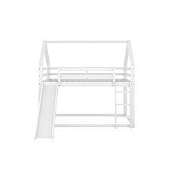 DZMDIP Lit superposé blanc 140x200, lit enfant pour la maison, design clôture, avec toboggan et échelle, pin massif + mdf