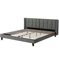 DZMDIP Lit double 160x200cm lit 2 personnes avec sommier à lattes et tête de lit, supports de lattes en bois, velours, gris