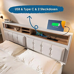 DZMDIP Lit double 140x200 cm lit coffre 2 personnes avec prise usb c pour le chargement, lin avec sommier à lattes, beige