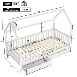 DZMDIP Lit cabane pour enfant 90 x 200 cm avec cheminée et 2 tiroirs - bois de pin - blanc - certifié en747