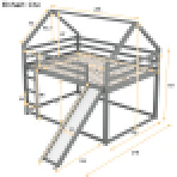 DZMDIP Lit superposé enfant 140x200 cm avec toboggan et échelle, chambre d'enfant lit cabane double, structure en bois de pin, gris