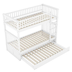 DZMDIP Lit enfant superposé 3 places avec lit gigogne et escalier stable - blanc
