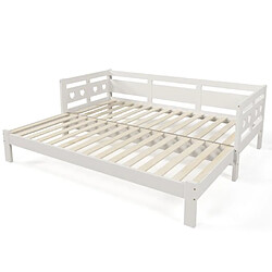 DZMDIP Lit gigogne 90/180x190 cm lit simplelit double lit de repos, pin massif, avec deuxième lit et cadre de lit rabattable, blanc