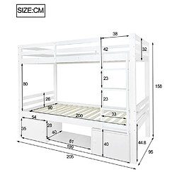 DZMDIP Lit superposé 90x200cm multifonction avec étagères à chaussures et casiers,lit enfant peut être divisé en deux lits simples,blanc