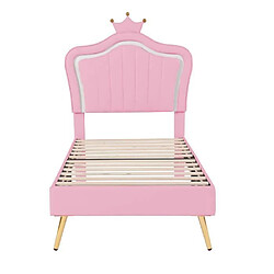DZMDIP Lit enfant 90x200 cm Lit simple 1 personne En cuir PU avec lumière LED, cadre de lit à lattes et dossier, rose (matelas non inclus)